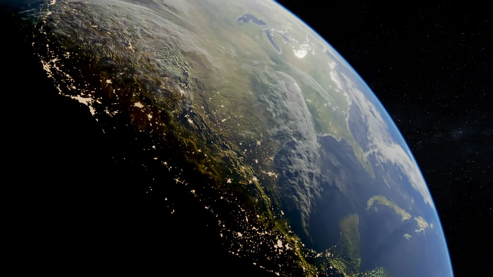 La Tierra de noche vista desde el espacio, con las luces de las ciudades conectadas